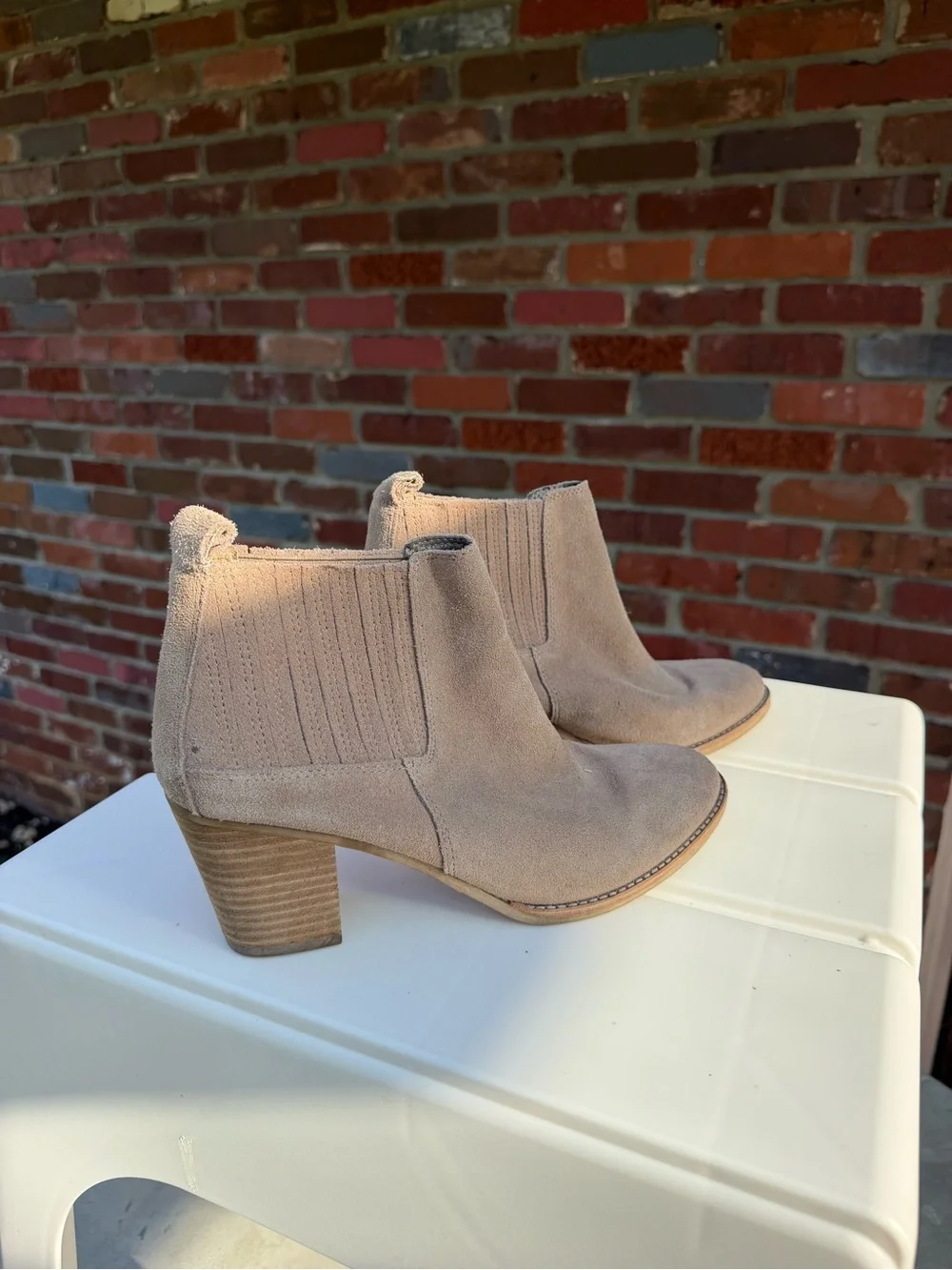 Dolce Vita Taupe Suede Ankle Booties with Block Heel
